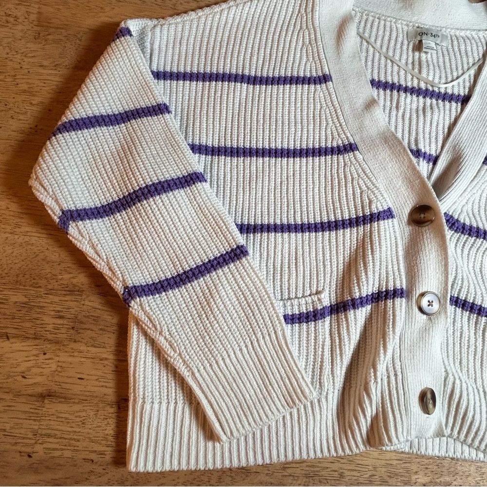 On‎ 34th Cardigan Women Large Striped Preppy Cropped Knit Button Down - Picture 2 of 10
